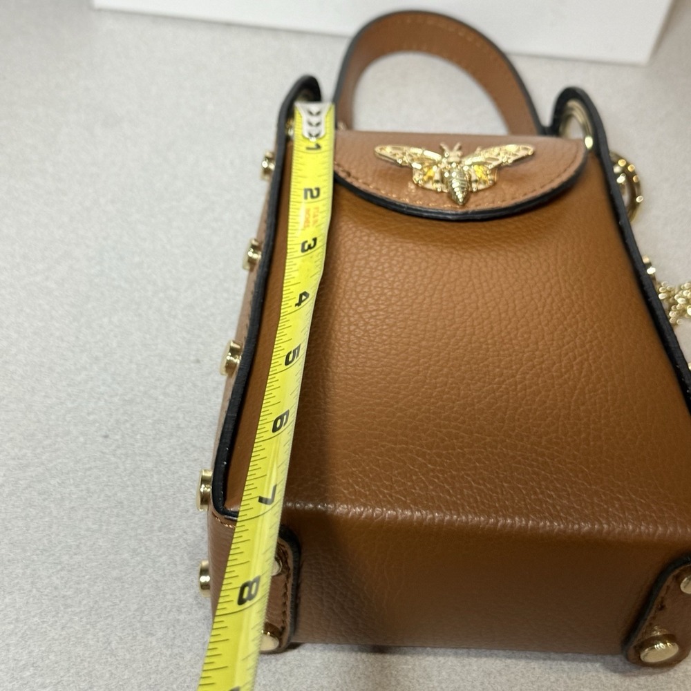 Cassette Barcelona‎ L'abeille Bumblebee Leather shoulder brown Mini Bag Gold Zip - Picture 8 of 12